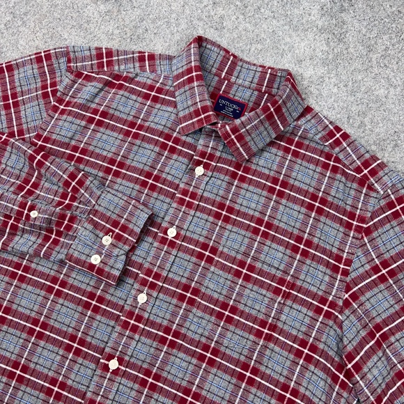 UNTUCKit Shirt Men Large Gray Red Plaid Cabero Flannel Slim Fit Button Up Cotton - Picture 1 of 13